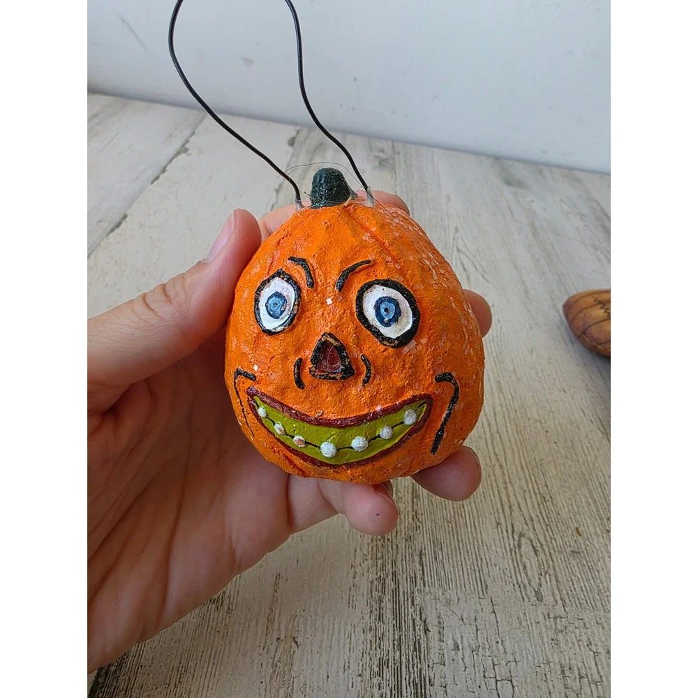 Vintage dept 56 primitive pumpkin ornament mini anthropomorphic Halloween decor